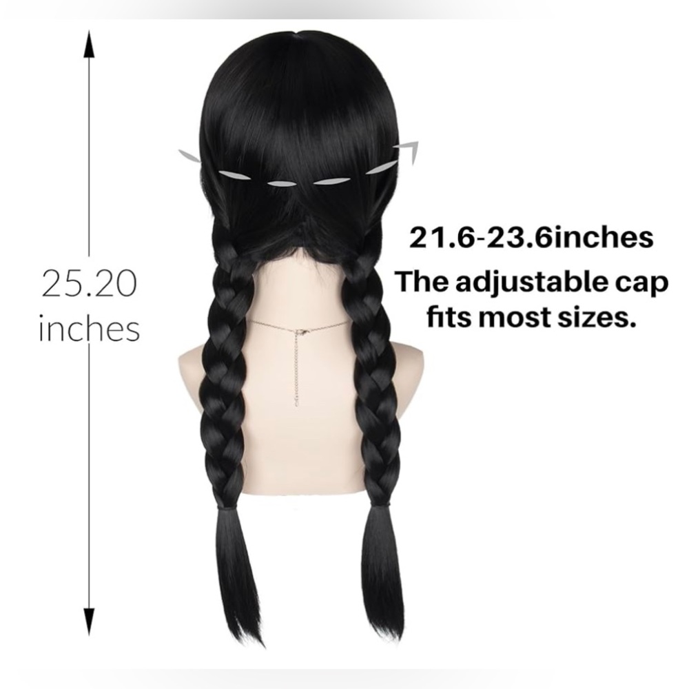 NEW! Women’s Long Black Braids - Wig - Twisted Pigtail - Cosplay - Wednesday - Picture 4 of 7